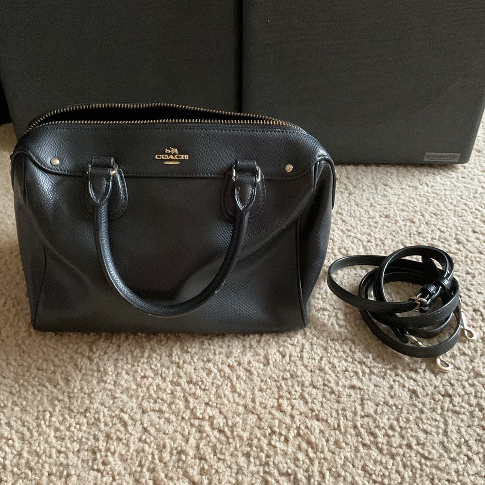Coach Black Leather Satchel with Removable Strap